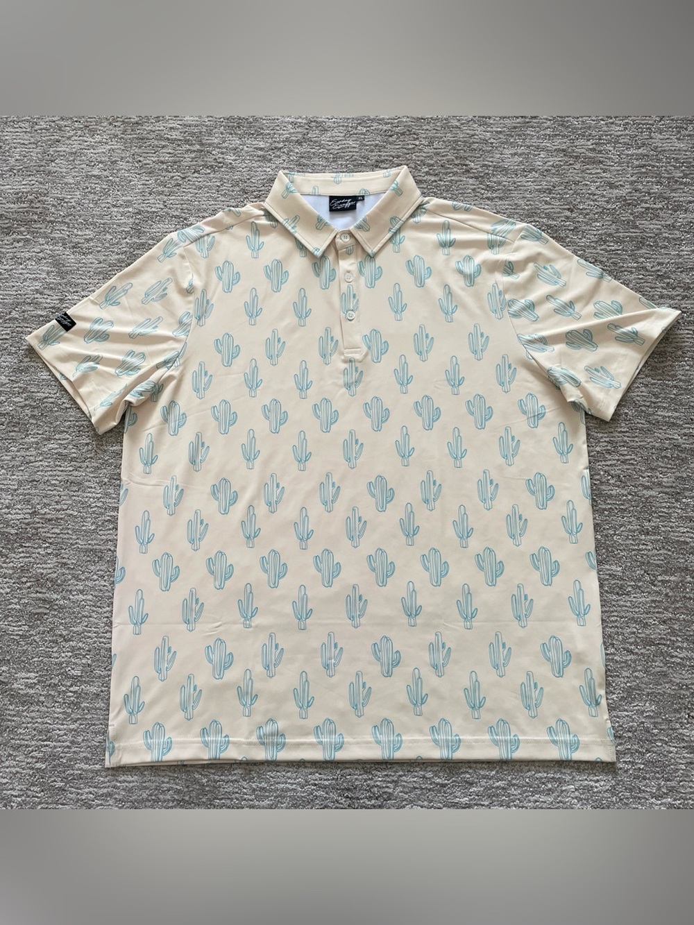 Sunday Swagger Mens Polo Shirt XL Yellow Cactus All Over Print Golf Performance